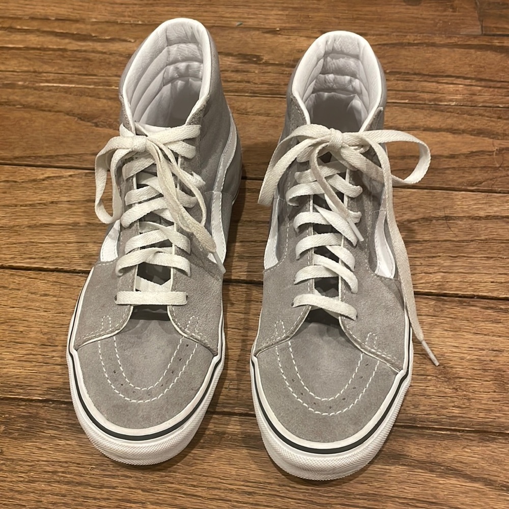 Vans high tops size 8 men’s. Womens 9.5 worn 1x grey in color